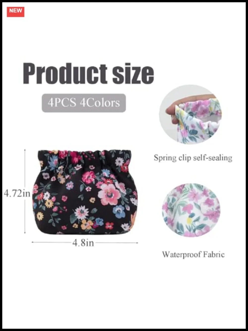 Set of 4 Mini Makeup Bags - Waterproof Pouch Organizer, No Zipper, Squeeze Open